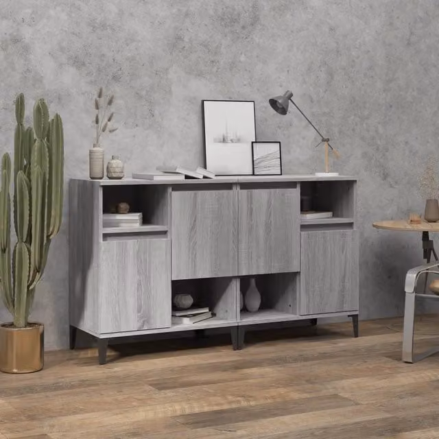 Set di 2 credenze da parete vidaXL in legno e metallo, colore grigio, L: 60 cm, P: 35 cm, H: 70 cm – 1