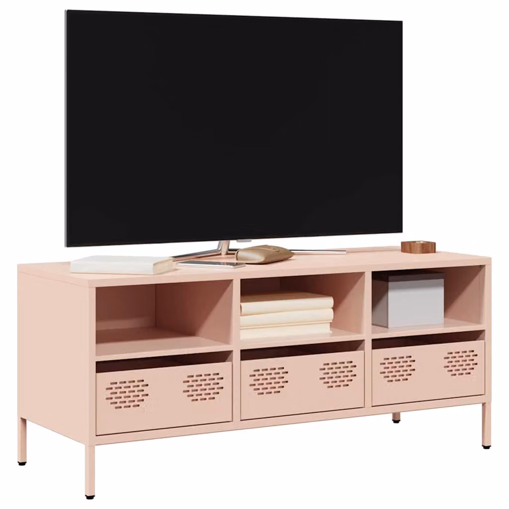 Mobile TV vidaXL in metallo rosa con ruote L/P/H: 101,5 x 39 x 43,5 cm