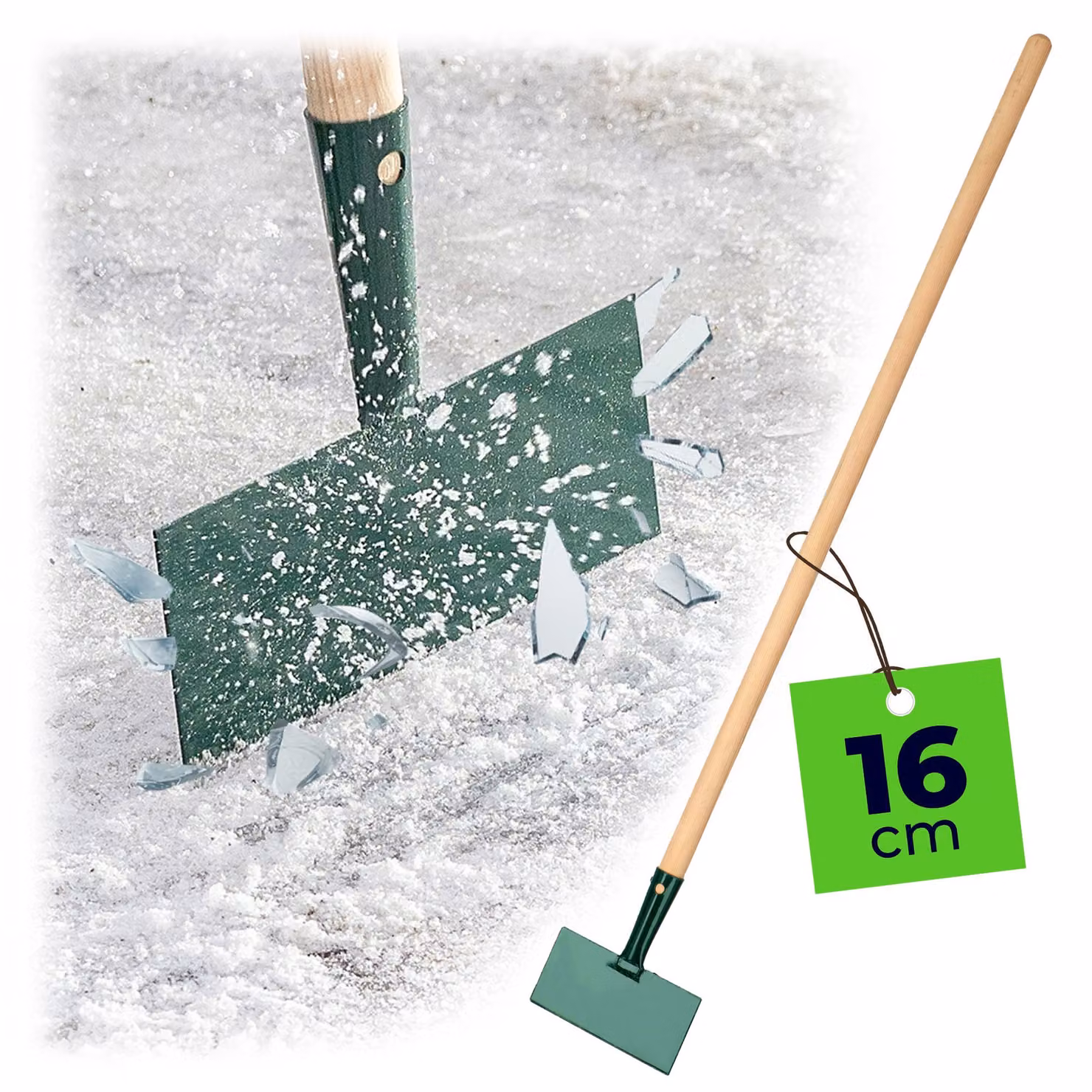 Raschiaghiaccio KADAX "Arsuk", in acciaio rinforzato, raschiaghiaccio con manico in legno, raschiaghiaccio, verde, 16 cm