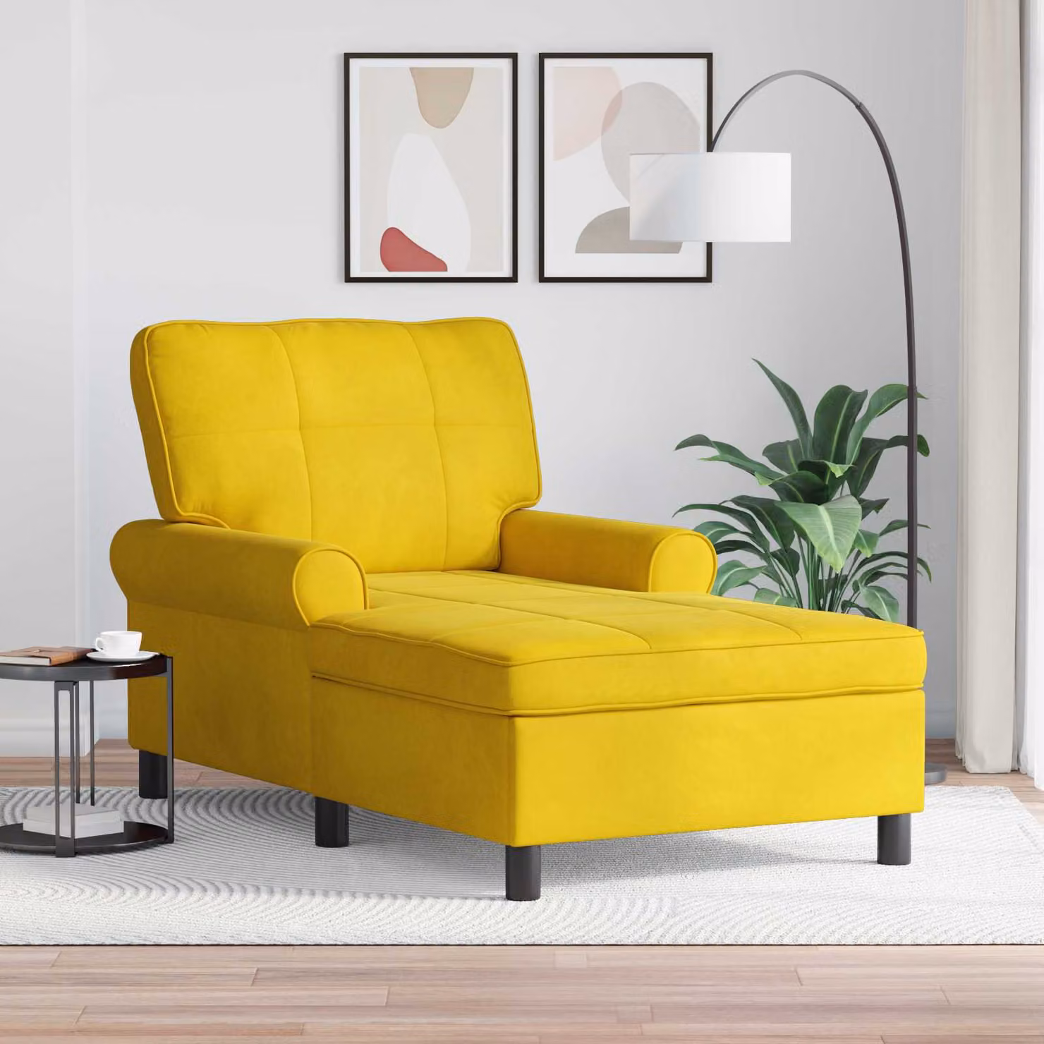 vidaXL Chaise Lounge Moderna in Velluto Giallo con Cuscini, L/P/H: 91 x 157 x 91 cm – 1