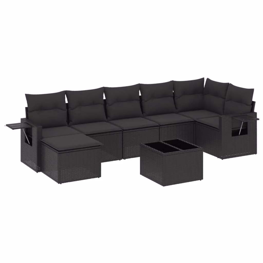 Set Divani da Giardino con Cuscini 8 pz Nero in Polyrattan