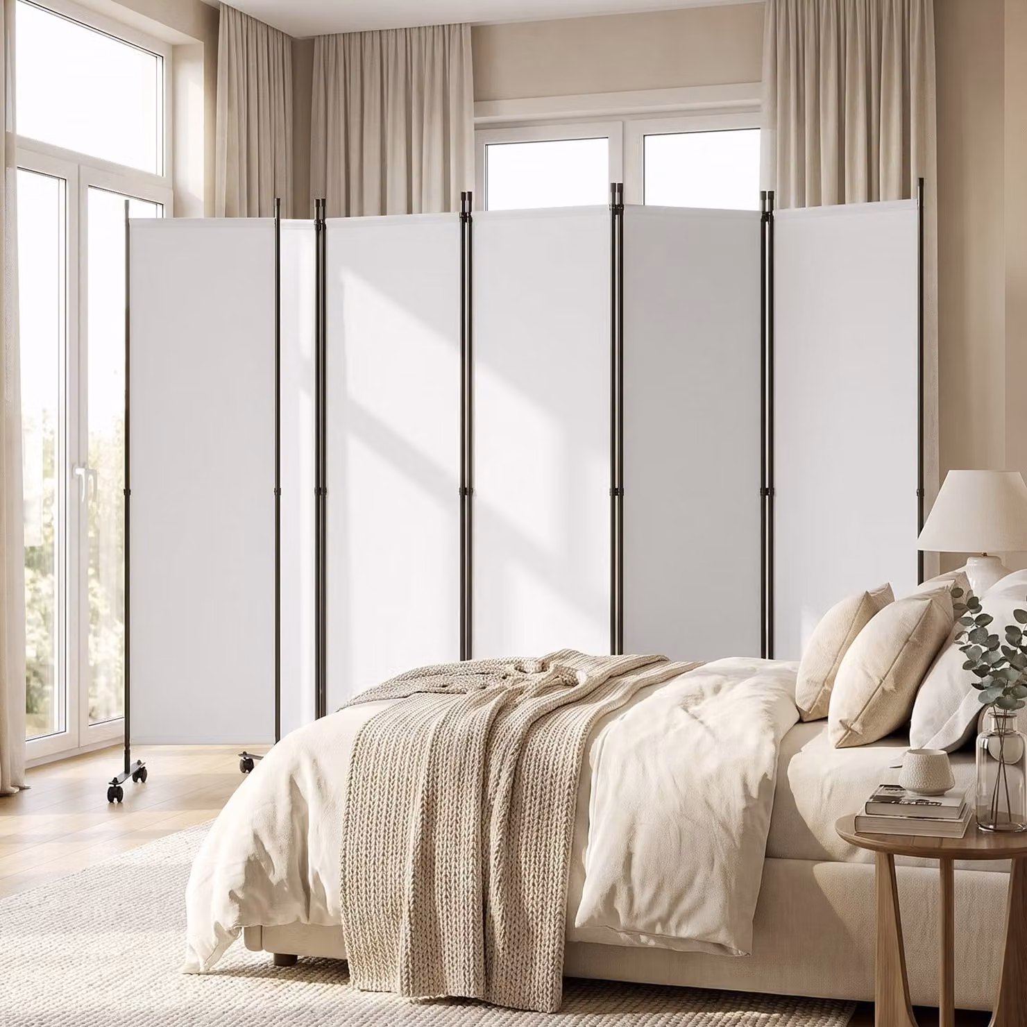 Divisorio pieghevole Costway a 6 pannelli con ruote bloccabili per soggiorno e ufficio, Bianco, Altezza: 172 cm