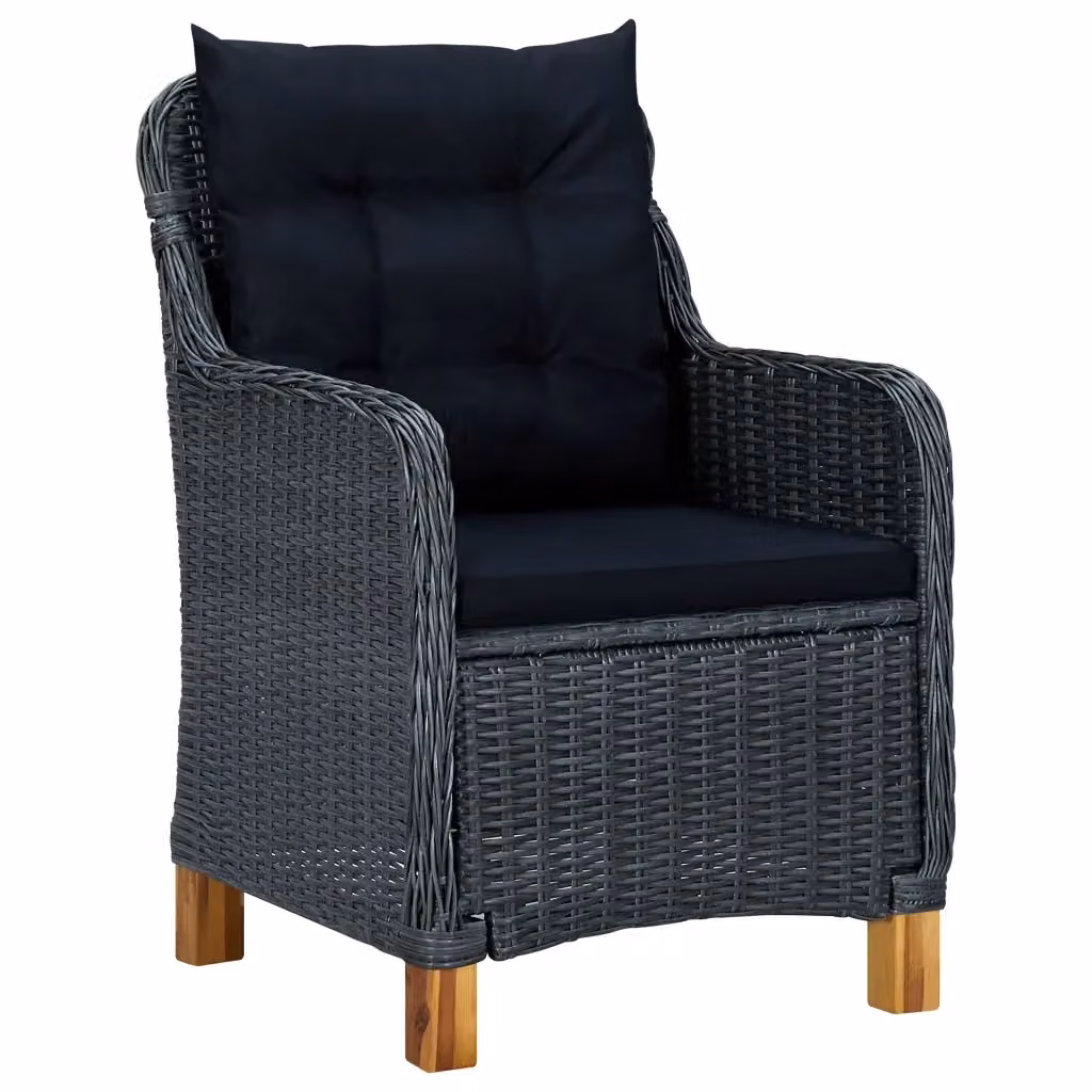 Set da pranzo da giardino vidaXL in polyrattan con tavolo in legno di acacia e vetro, 7 pezzi, grigio e nero – 2