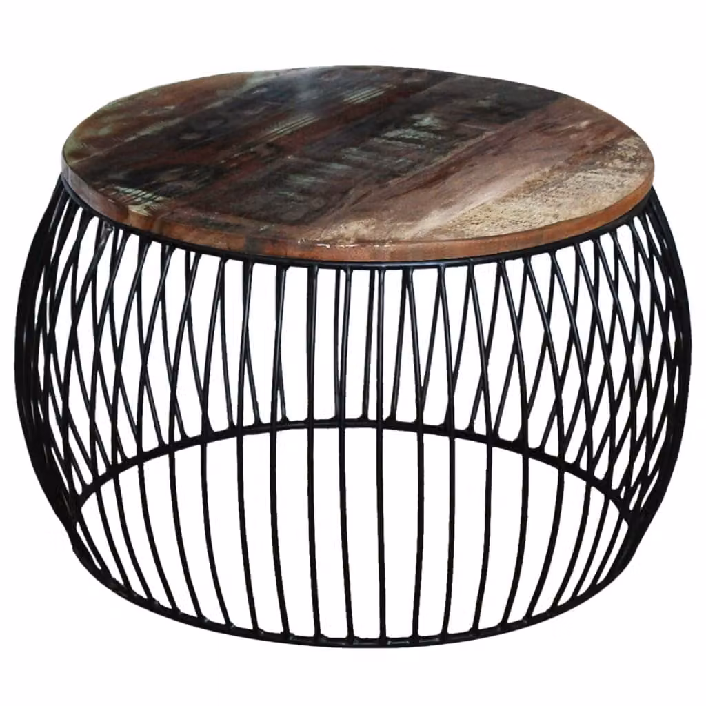 vidaXL Tavolino rotondo in legno massiccio antico 68x37 cm