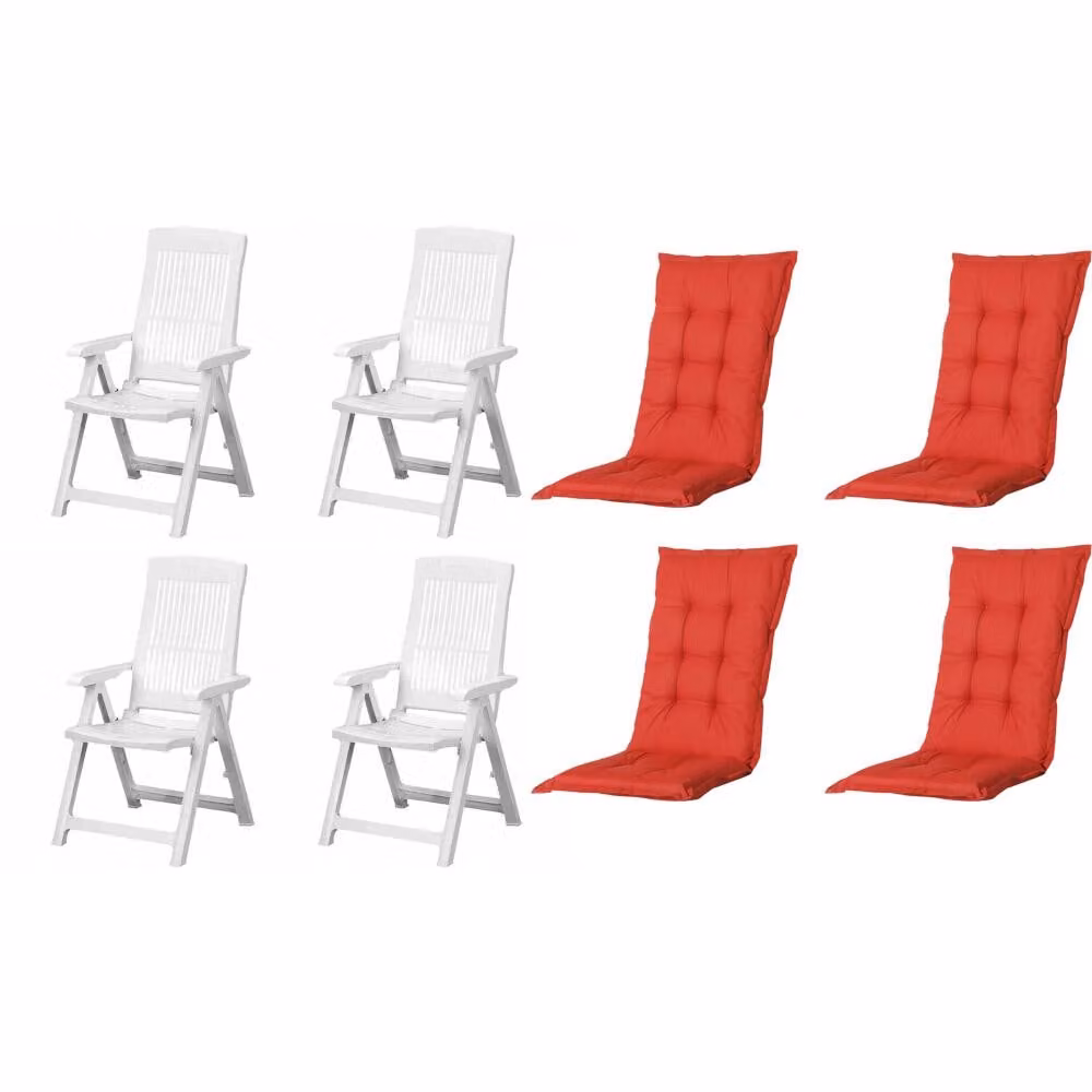Set di 4 sedie pieghevoli Progarden Tampa con cuscino, bianco / rosso