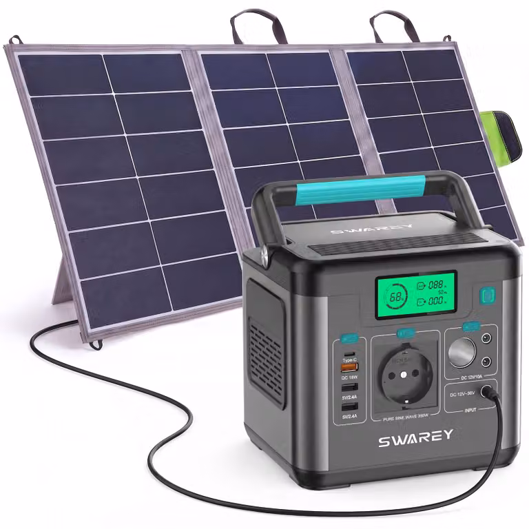Stazione di ricarica portatile,350W(700W picco) Power Station con pannello solare 100W,generatore solare 333Wh,USB-C 65W,per campeggio,viaggi e camper