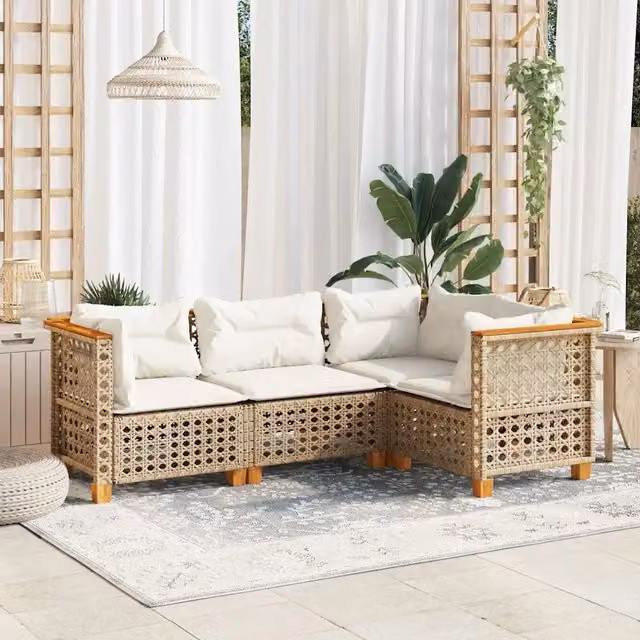 Set Divano da Giardino 4 pz con Cuscini Beige in Polyrattan 3261802