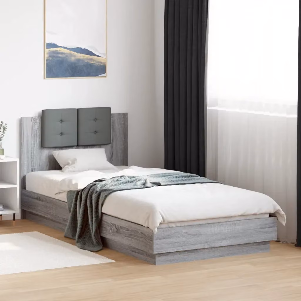 Letto singolo moderno DESIGN IN con testiera, illuminazione LED sotto il letto e porta di ricarica USB, Grigio Sonoma, L 100 x P 200 cm – 2