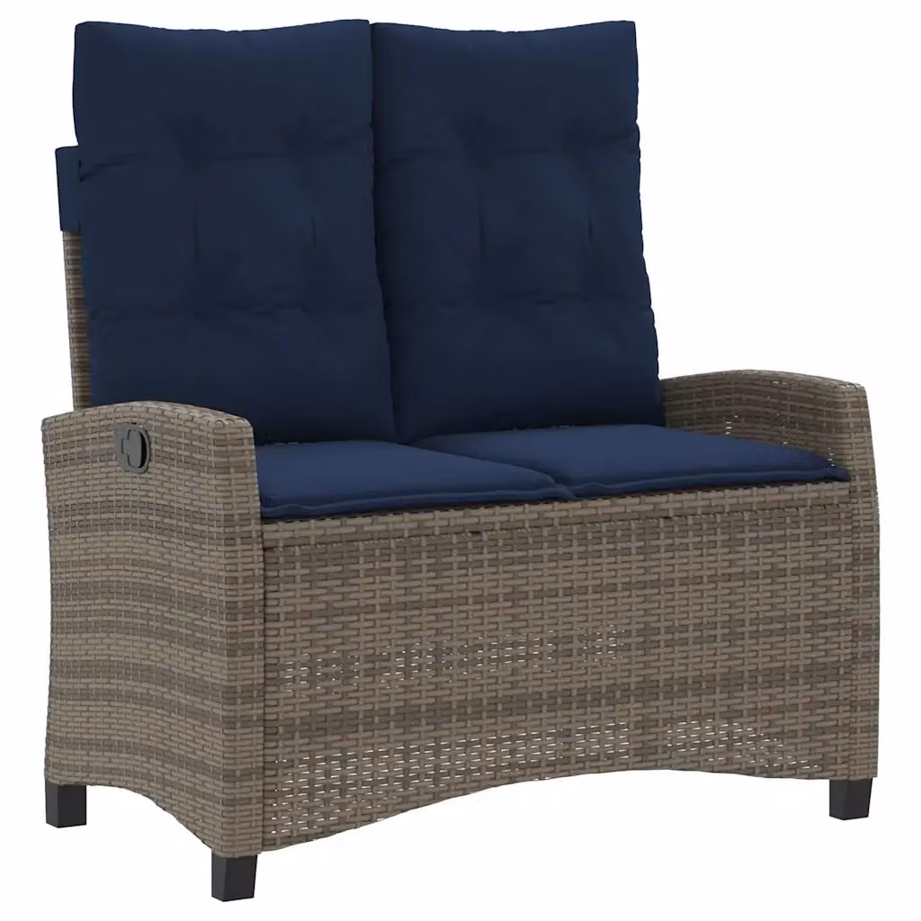 Panca da giardino reclinabile vidaXL in rattan e metallo con cuscini blu e grigi – 2