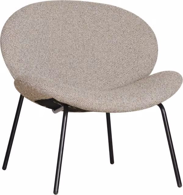 Poltrona lounge SACHA in tessuto beige con braccioli e struttura in metallo