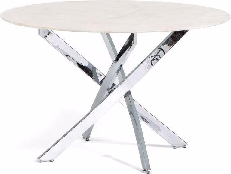 Tavolo rotondo Ø120 cm con piano in vetro temperato e gambe in metallo - design moderno, leggero ed elegante per cucina, sala da pranzo, soggiorno e ufficio - KASPER - marmo rosa/argento