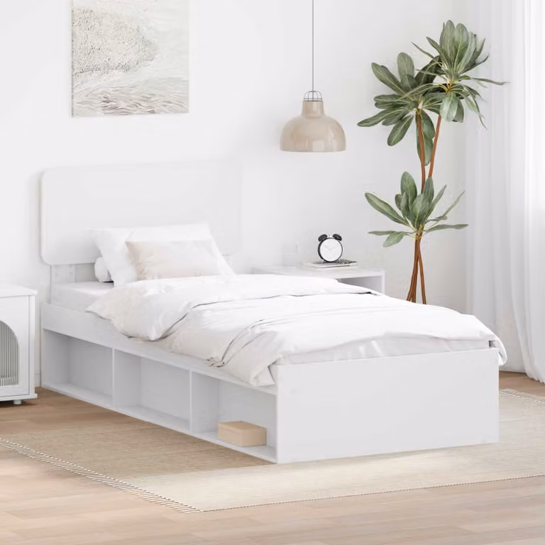 Struttura del letto moderna vidaXL in pino massello e MDF, colore bianco, L 200 x P 100 x H 90 cm