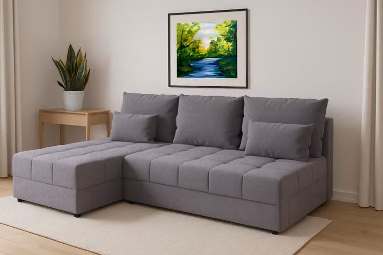 AX LIVING divano angolare grigio divano piccolo con funzione di letto Dolceo trapuntato