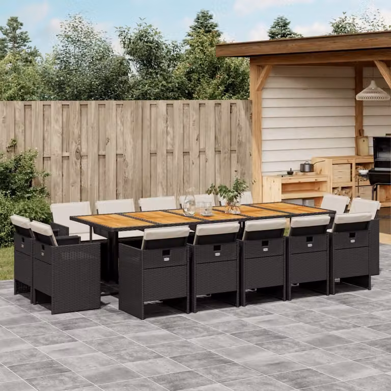 Maison Exclusive - Set da Pranzo da Giardino 15 pz con Cuscini Nero in Polyrattan