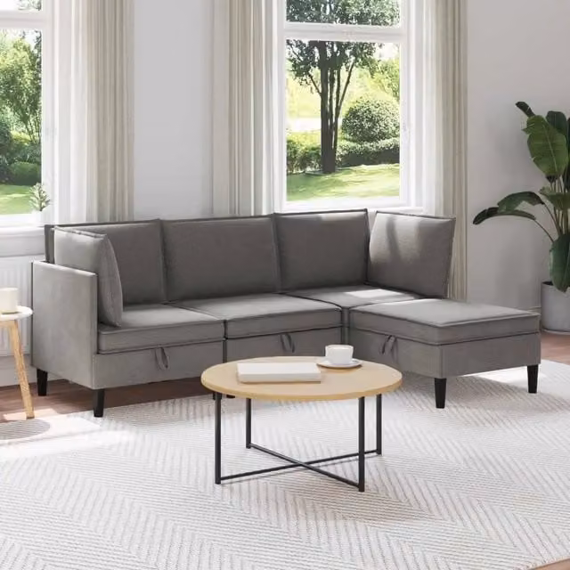Set di mobili per il soggiorno 4 pz Grigio scuro Tessuto 3413805