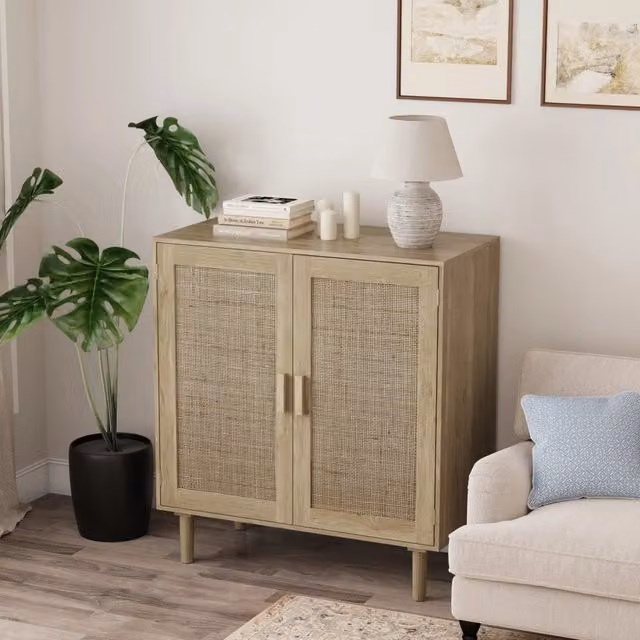 Mobile contenitore a 2 ante con ripiani aperti; 80 x 40 x 88 cm; naturale
