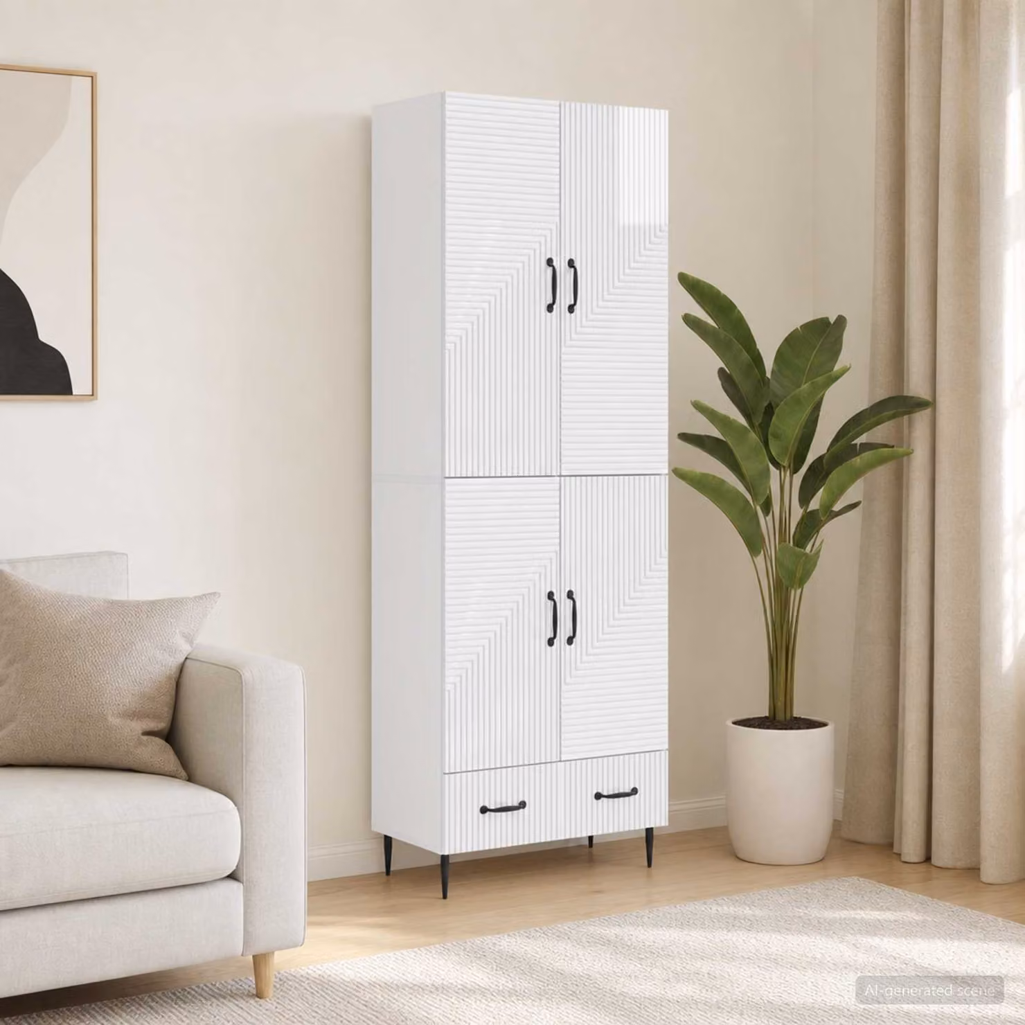Set di 2 armadi moderni vidaXL in legno MDF bianco con ante scorrevoli e ripiani interni, L/P/H: 95,0 x 34,5 x 66,0 cm