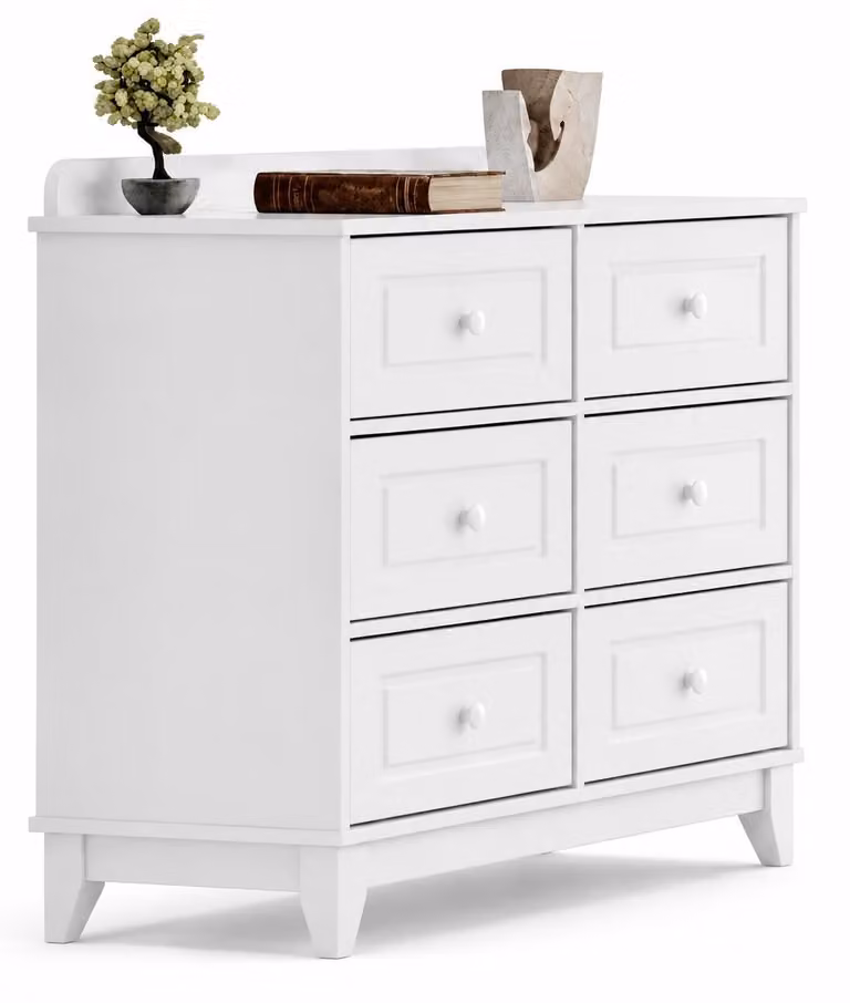 Comodino bianco per cameretta, con sei cassetti, dal design moderno