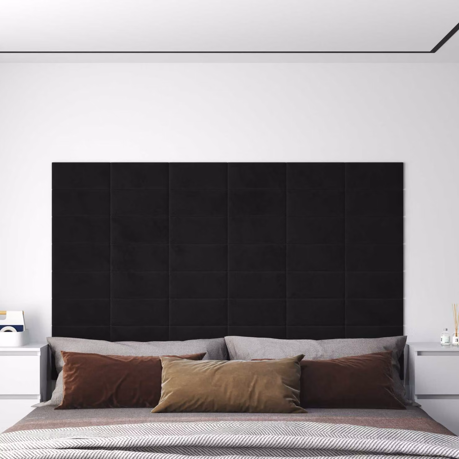 Set di 12 pannelli per testiera da parete vidaXL in velluto nero moderno