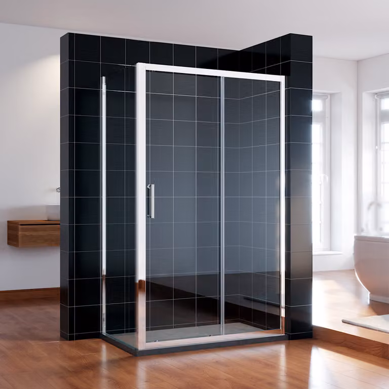 SONNI 140x185cm porta scorrevole doccia in vetro trasparente con pannello laterale da 90cm