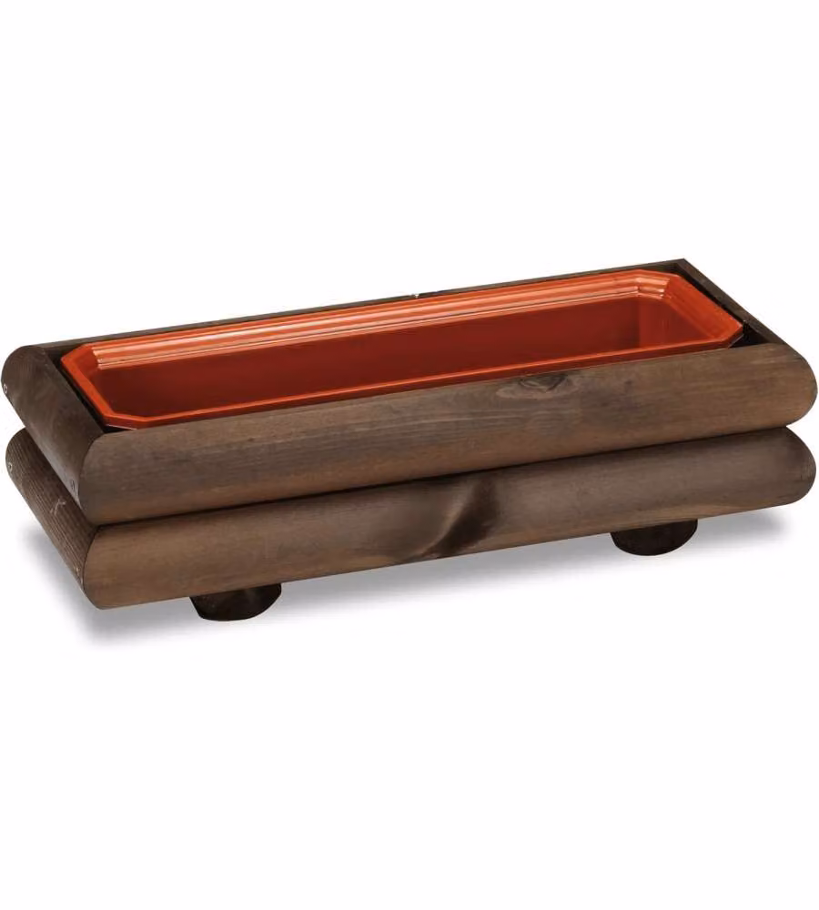 ALCE Fioriera Maia 2Pz Castagno 57x25x16 cm con Vaschetta Inclusa
