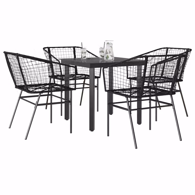 Set da giardino vidaXL in 5 pezzi in polyrattan e vetro nero con design moderno