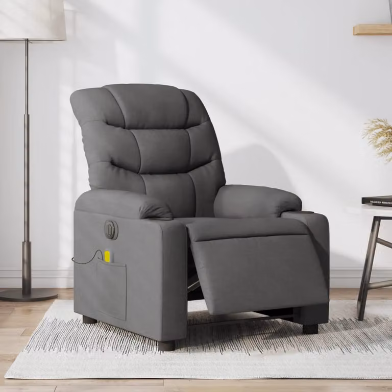 vidaXL Poltrona Reclinabile Elettrica con Massaggio in Tessuto Grigio