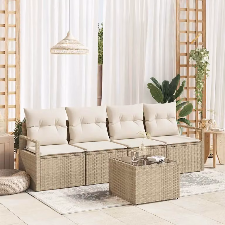 Set di divani da giardino vidaXL a forma di U con 4 posti, colore beige, in rattan e metallo con cuscini inclusi
