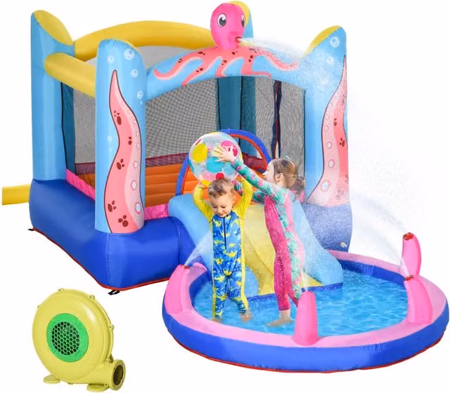 Castello gonfiabile multicolore con scivolo e piscina per giardino, include soffiatore, L/P/H: 360 x 175 x 180 cm
