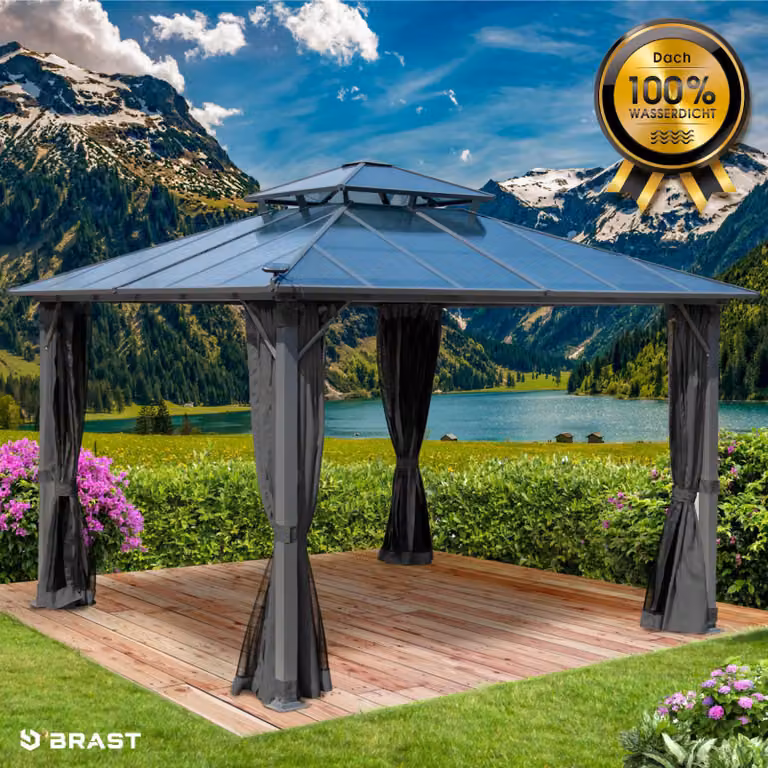 Gazebo in alluminio PAGODE 3,5x3,5 m grigio scuro con zanzariera