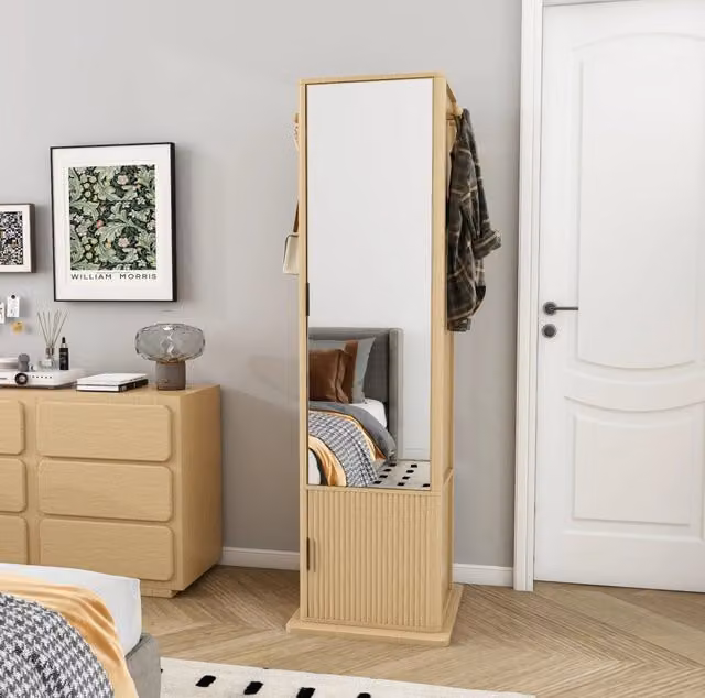 Armadio portagioielli con specchio girevole 360°; 50x50x170 cm; MDF e vetro