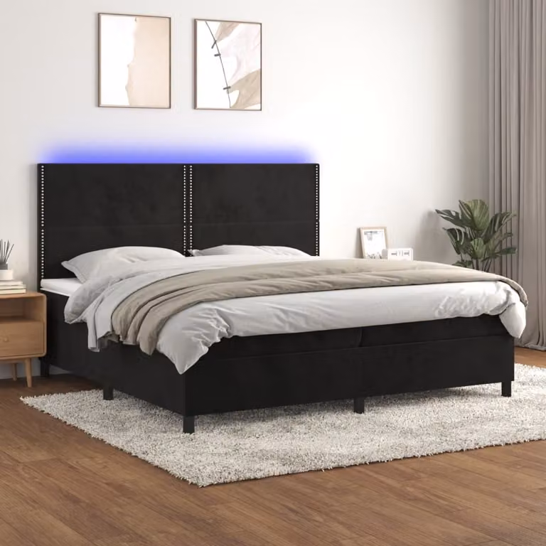 Maison Exclusive - Letto a Molle con Materasso e LED Nero 200x200 cm in Velluto