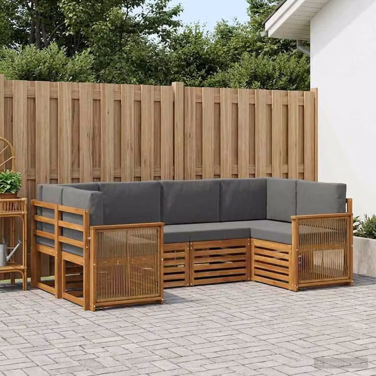 Set di divani da esterno vidaXL a forma di L in legno di acacia con cuscini, colore beige e antracite