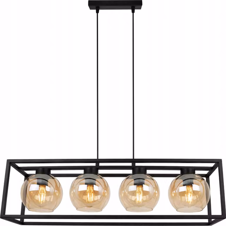 Haga Cage lampada a sospensione - Lampada da soffitto per soggiorno, camera da letto e sala da pranzo - Lampada a sospensione in metallo e vetro - E27 - Miele - 4 luci