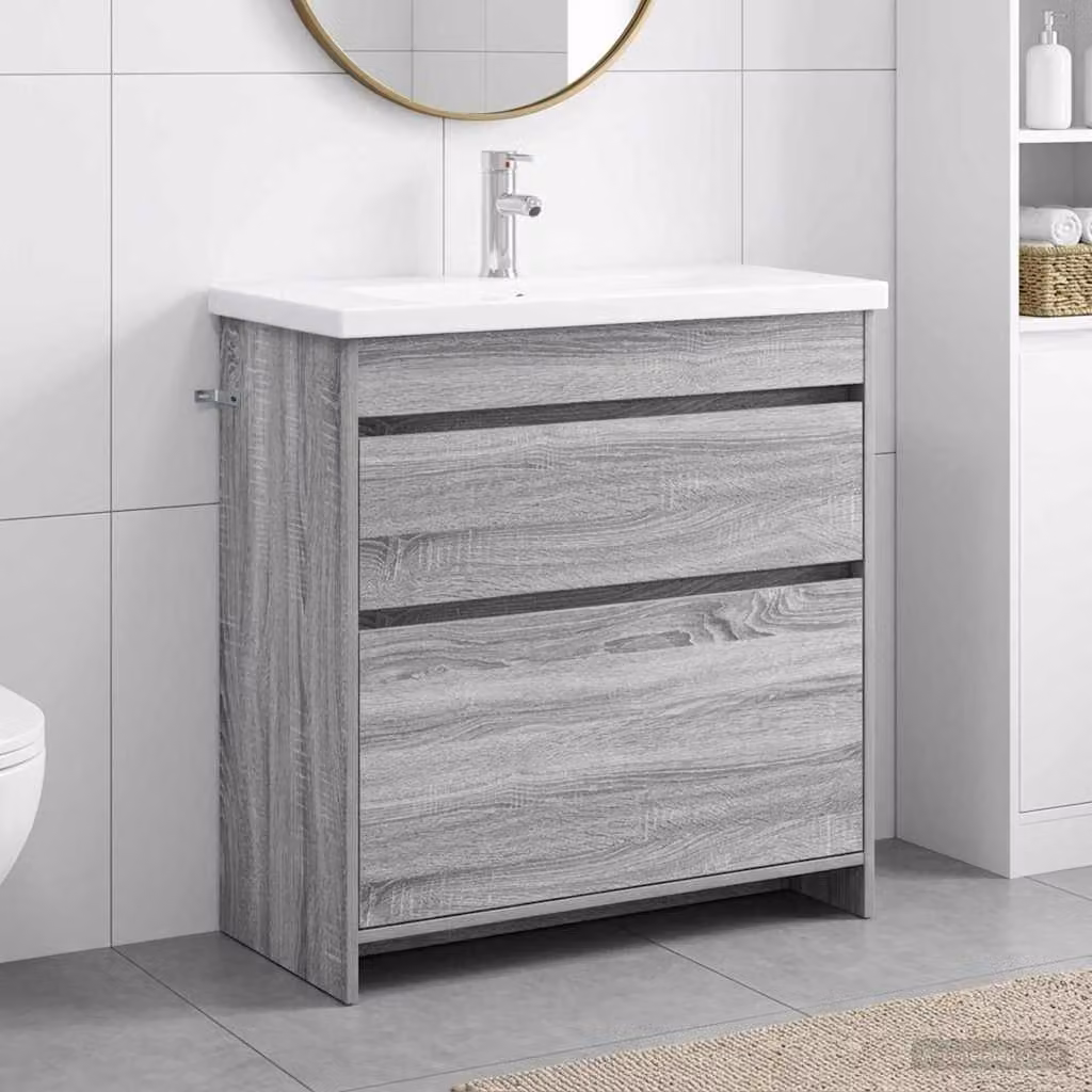 Set di mobili per il bagno moderno vidaXL in stile Sonoma grigio, L: 81 cm, P: 40 cm, H: 84,5 cm