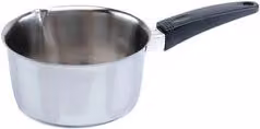 Casseruola conica Rivadossi in acciaio inox con manico in bachelite e beccuccio per versare, colore argento e rosso, diametro 12 cm – 1