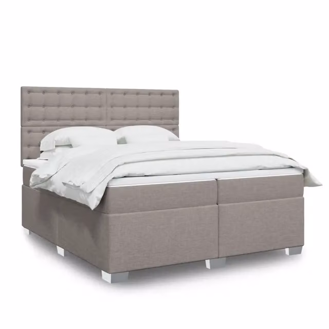 Letto Ibrido vidaXL con Giroletto a Molle e Materasso in Tessuto, Colori Beige, Bianco e Grigio, L/P: 200 x 200 cm