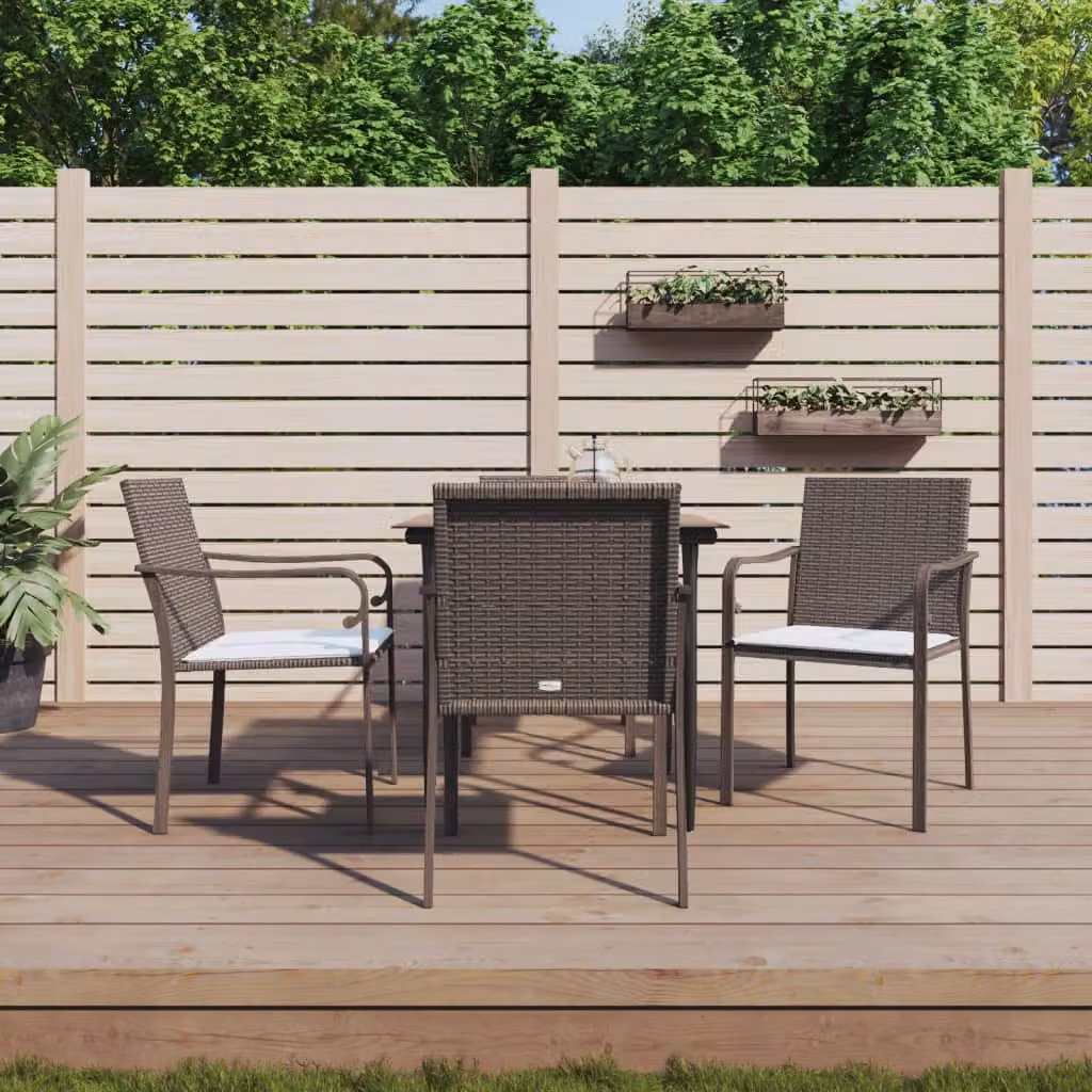 Set Pranzo da Giardino vidaXL in Polyrattan e Acciaio con Cuscini e Tavolo in Vetro, 5 Pezzi