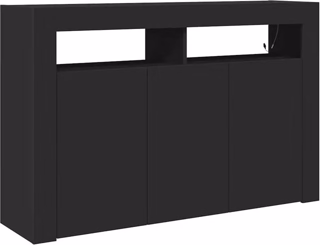 Credenza moderna vidaXL in MDF nero opaco con illuminazione integrata L: 116 cm, P: 30 cm, H: 75 cm