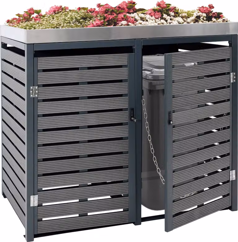 2 contenitori per rifiuti HWC-K14, contenitore per rifiuti con fioriera, 124x134x84cm WPC acciaio inox 79kg ~ antracite