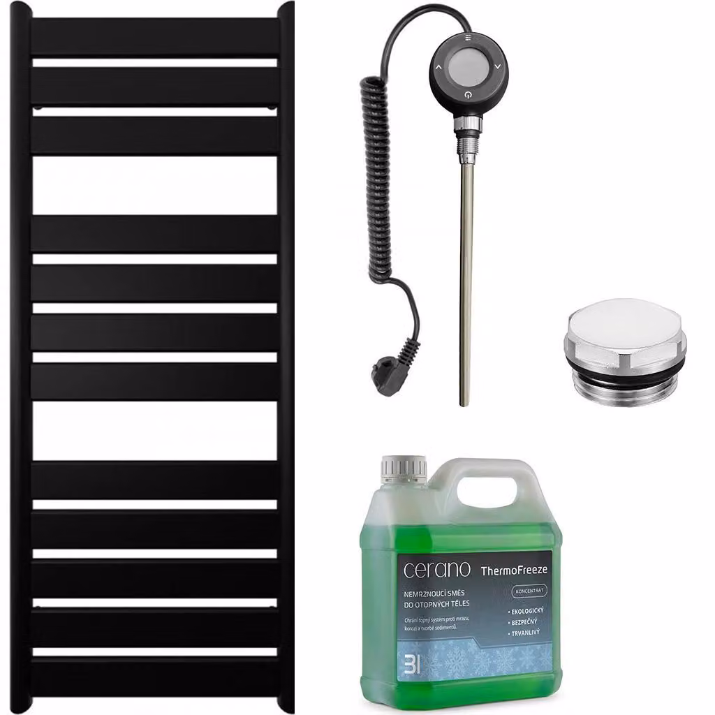 Set di radiatori elettrici da bagno Arturo - Wi-Fi - 600W - nero opaco - 1200x500 mm