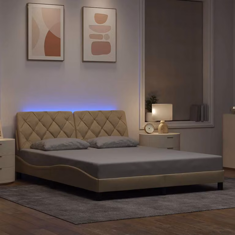 vidaXL Giroletto con LED e porta USB in tessuto beige L/P: 160 x 200 cm