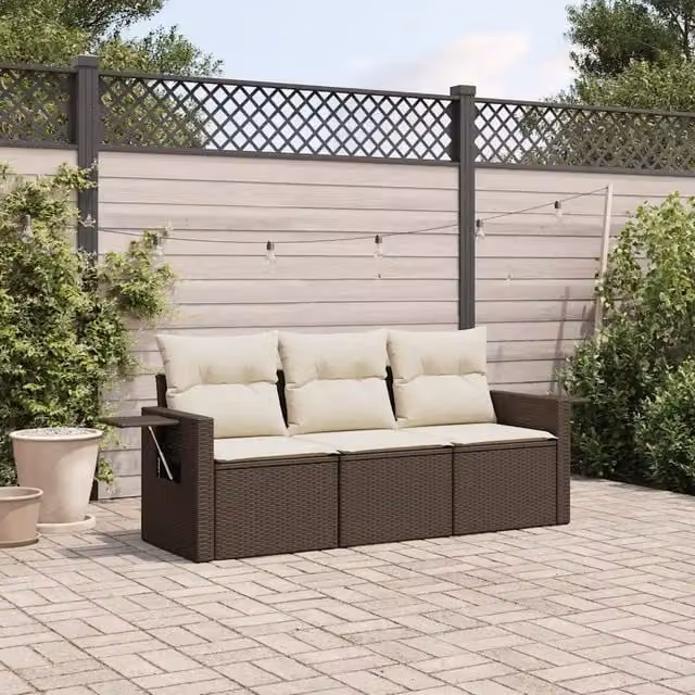 Set Divano da Giardino 3 pz con Cuscini-Sofa da Giardino-Divanetto da esterno Marrone in Polyrattan 350758