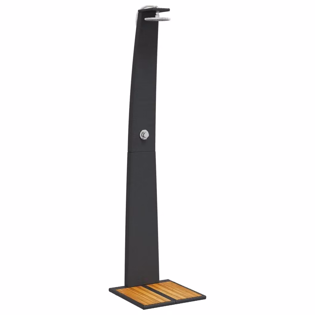 Doccia da Esterno vidaXL in Polyrattan e Legno di Acacia, Colore Nero, L 55 cm x P 60 cm x H 224 cm – 2