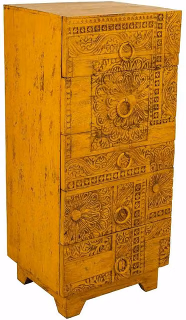 Cassettiera in legno fatta a mano gialla 45x40x100h