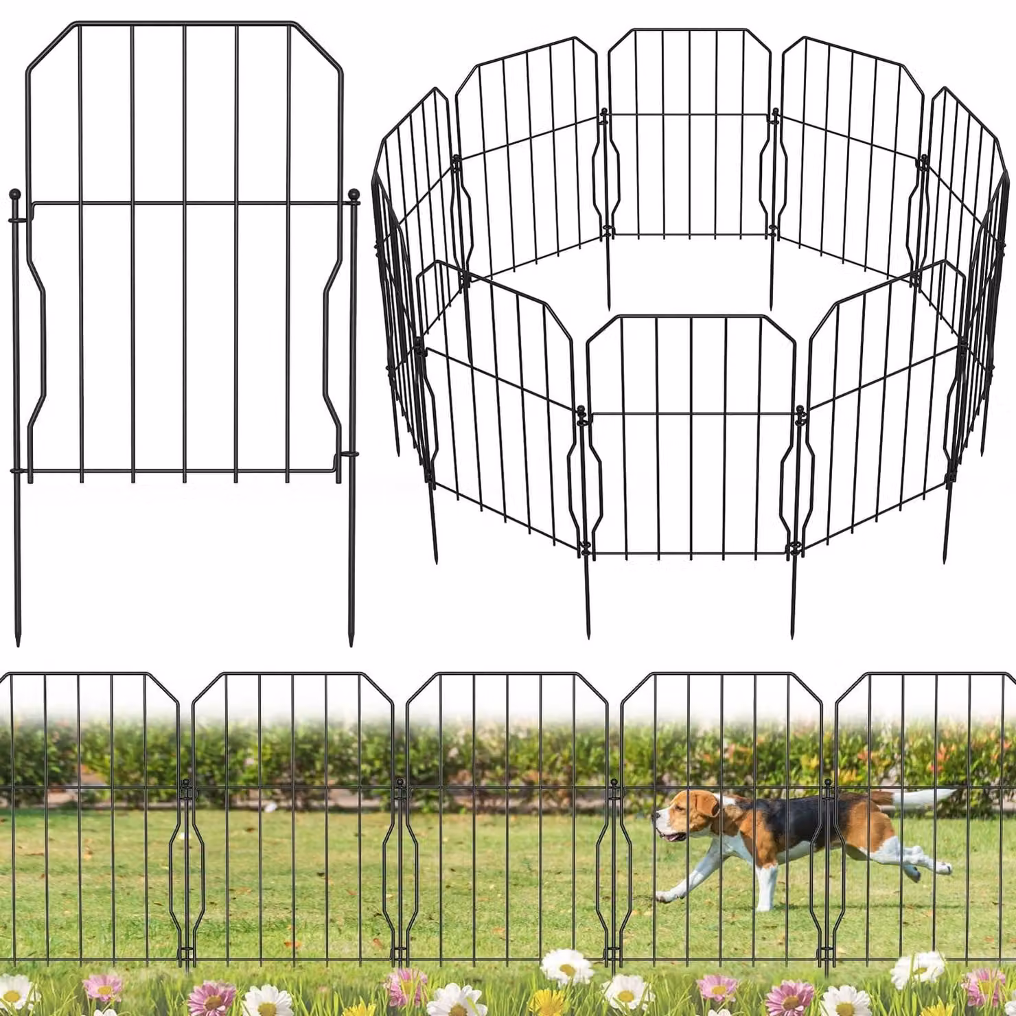 Recinzione da giardino - Rete a picchetti - 40 x 31 cm - Metallo - Nero - Set da 10 pezzi