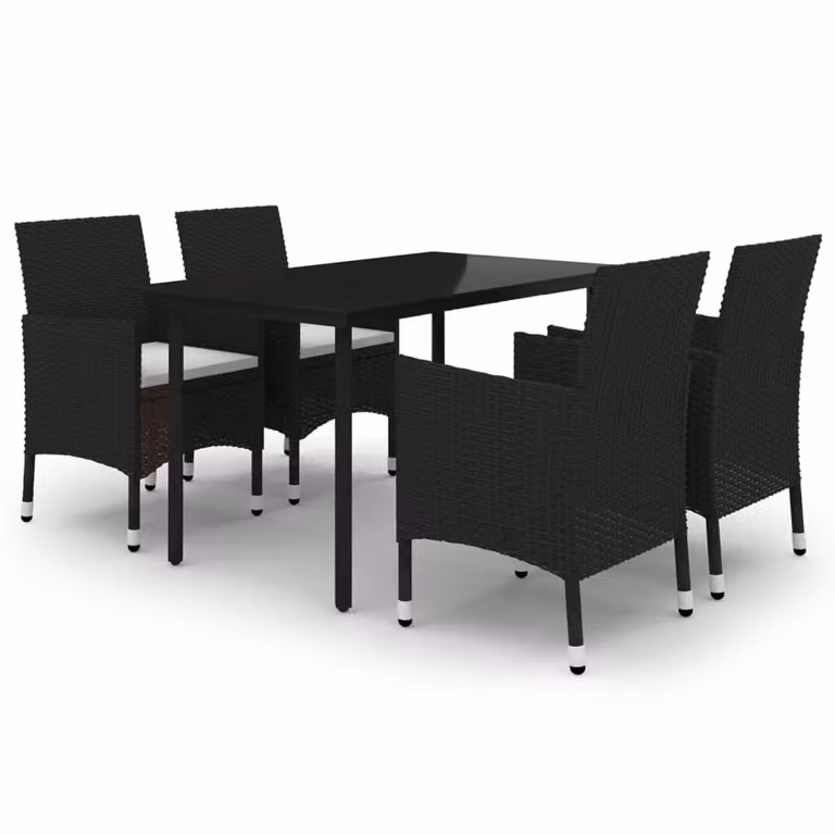 Set da Pranzo da Giardino 5 pz con Cuscini Polyrattan e Vetro