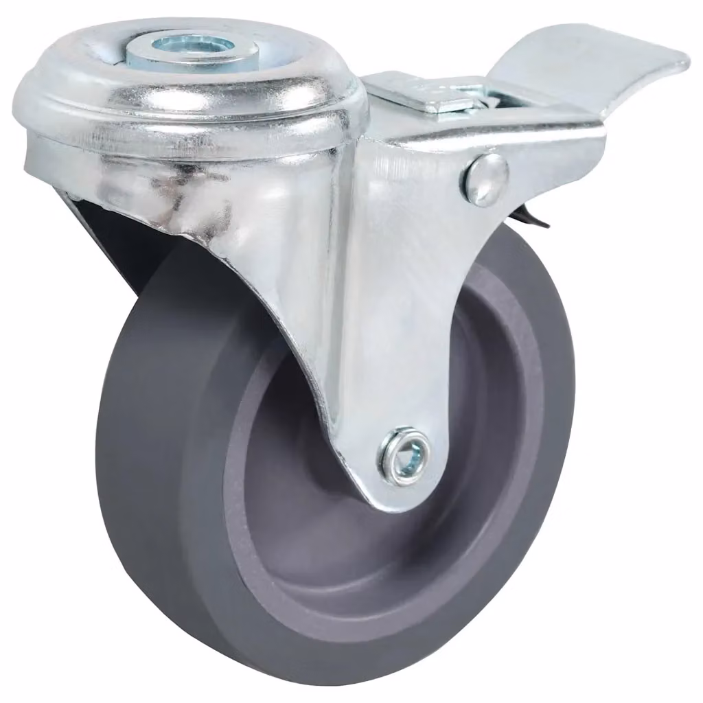 Set di 32 ruote girevoli vidaXL con foro per bulloni in acciaio zincato e gomma, colore grigio, diametro 75 mm – 2