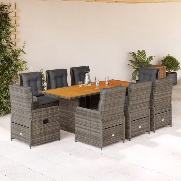 Maison Exclusive - Set da pranzo da giardino 9 pezzi con cuscini in polyrattan grigio