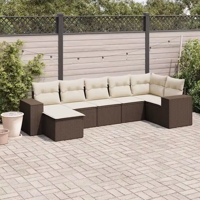 Set Divani da Giardino 7 pz con Cuscini Marrone in Polyrattan 3222882